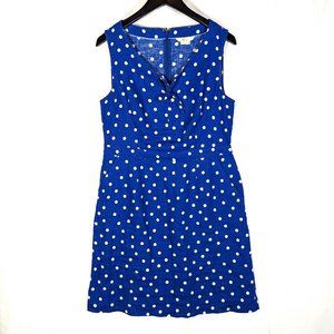Boden Rae 100% Linen Polka Dot Sheath Dress Size 8 Long Sleeveless Retro Midi